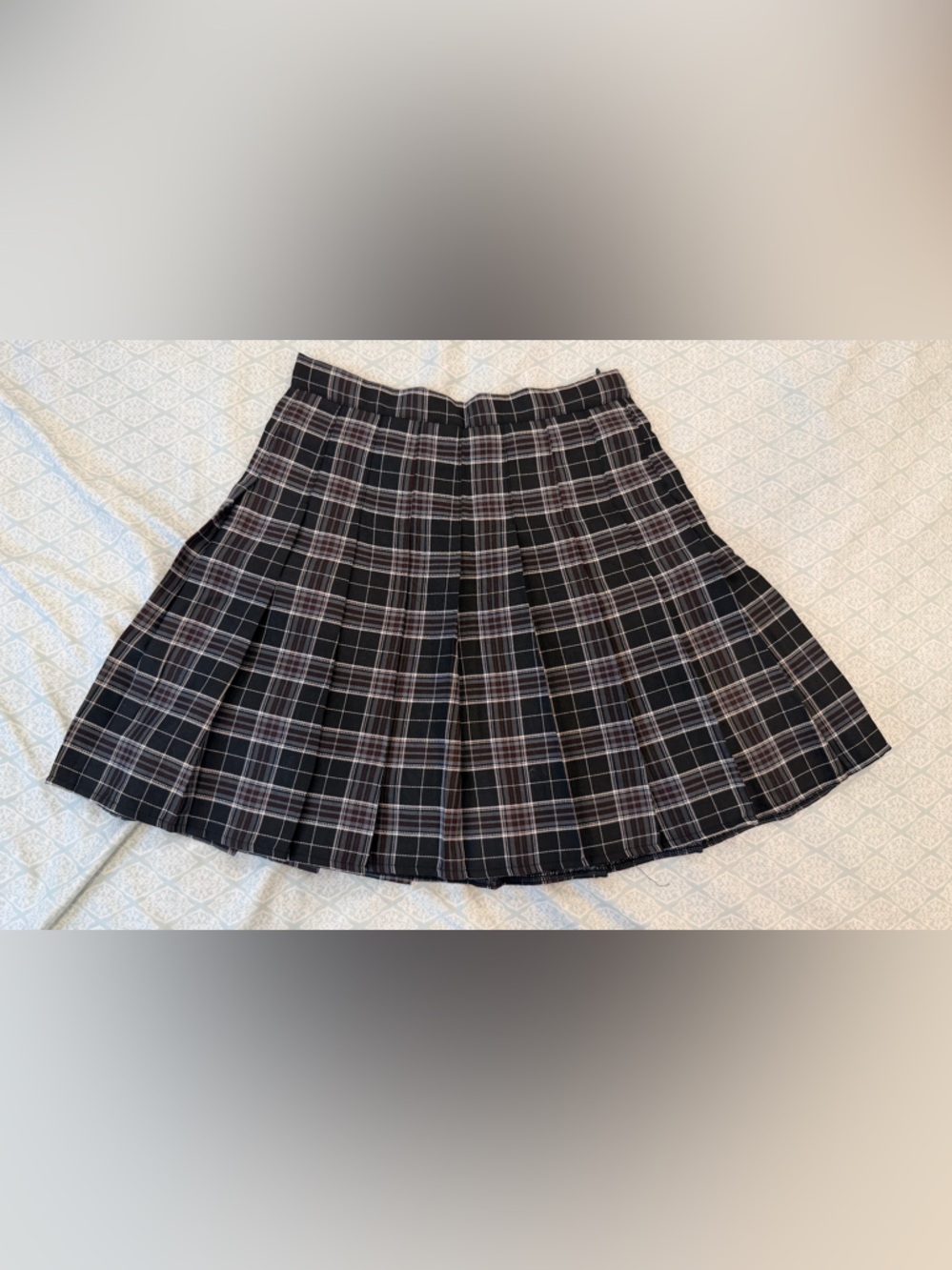 Plaid Pleated Mini Skirt Black Check Tennis Schoolgirl Skater Skirt S